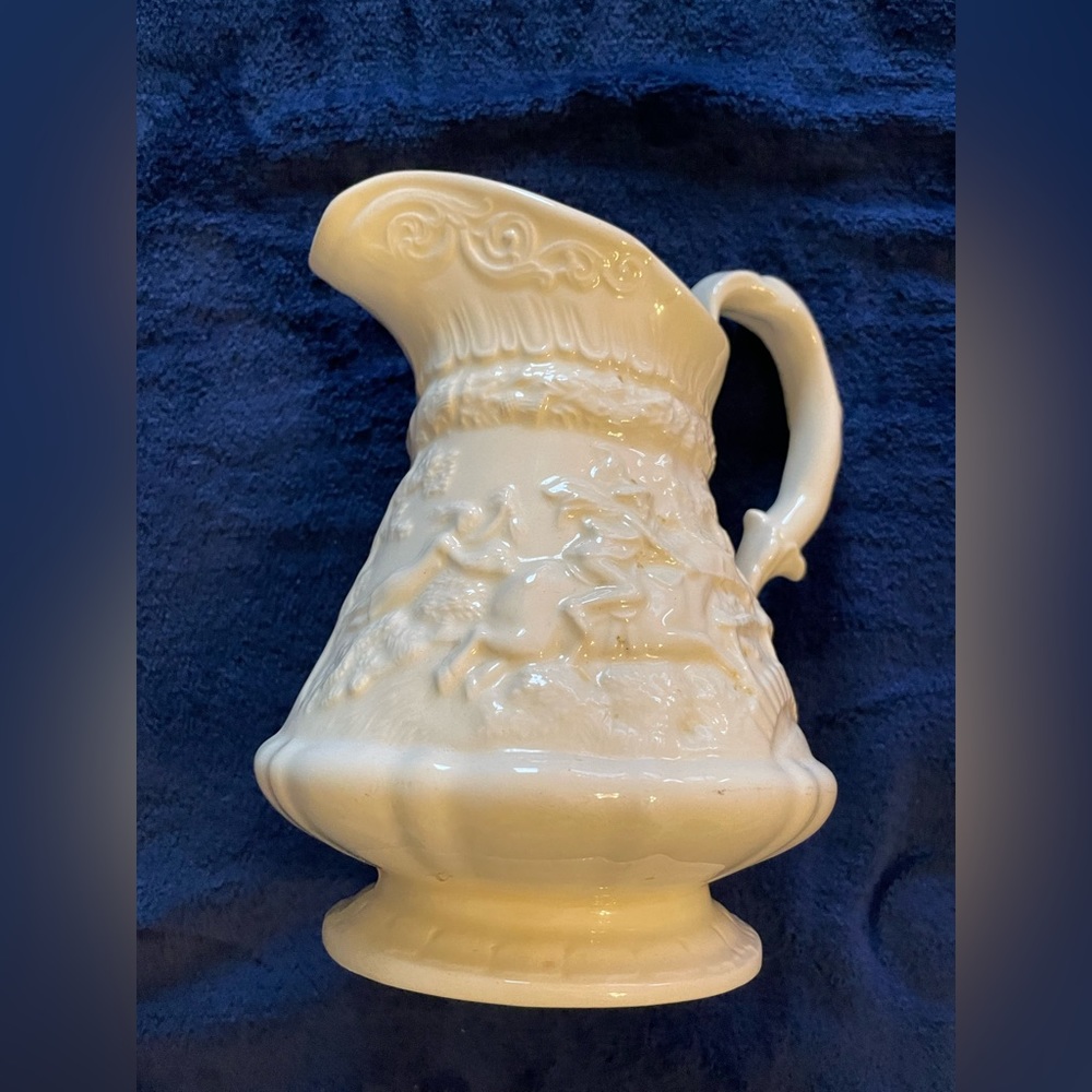 Ceramic Ivory Pitcher‎ 1968 Ennis Raised Design